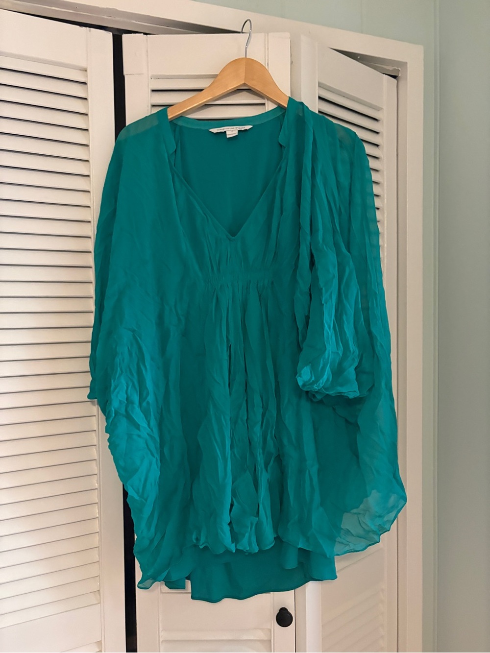 Diane Von Furstenberg Teal V-Neck Chiffon Tunic
